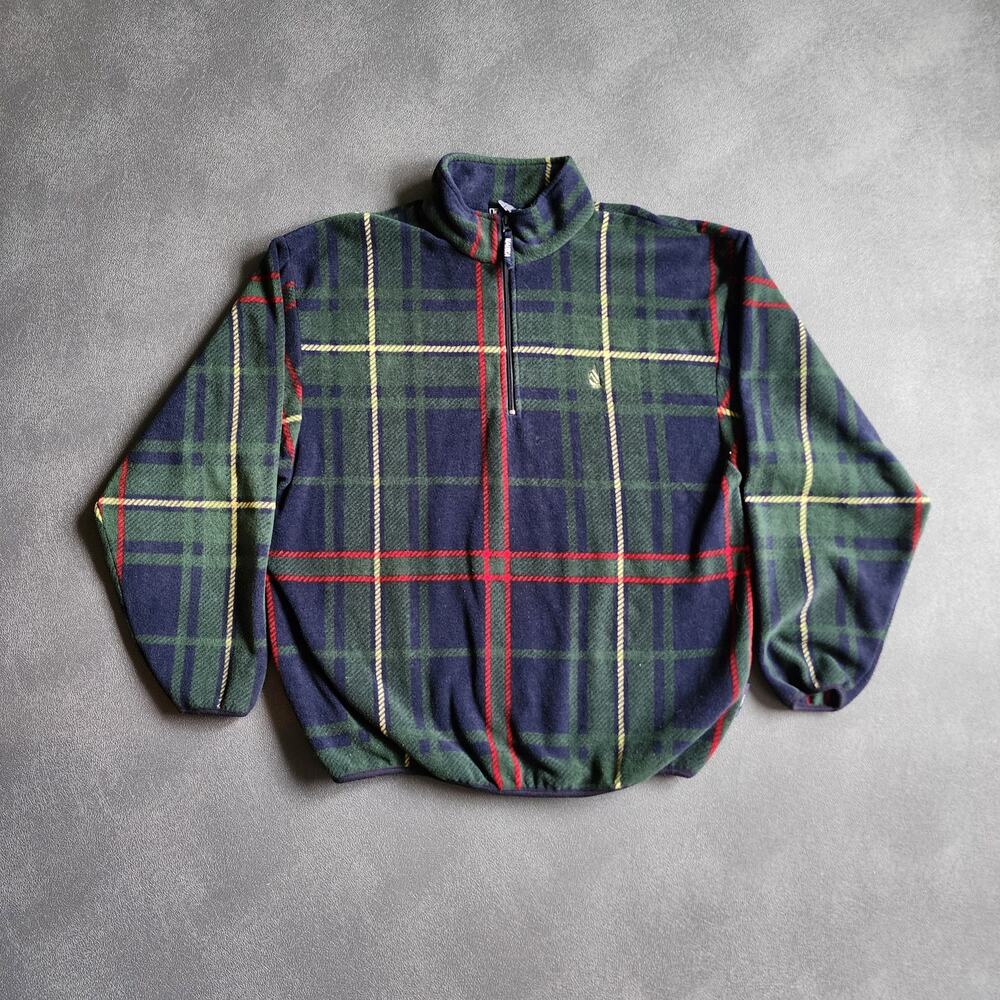 Vintage 90's Nautica Plaid Green Quarter Zip Jacket XXL
